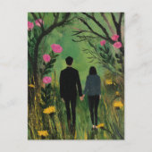 Carte Postale Une marche en couple dans les bois et les fleurs (Devant)