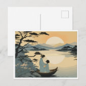 Carte Postale Une mère et un enfant embrassent le coucher du sol (Devant / Derrière)