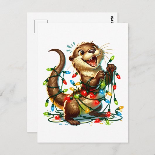 Carte Postale Une mignonne Otter de Noël Festive enveloppée de l (Devant / Derrière)