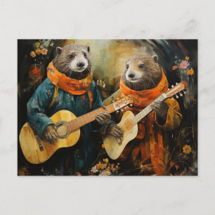 Carte Postale Une paire d'adorables loutre musiciens