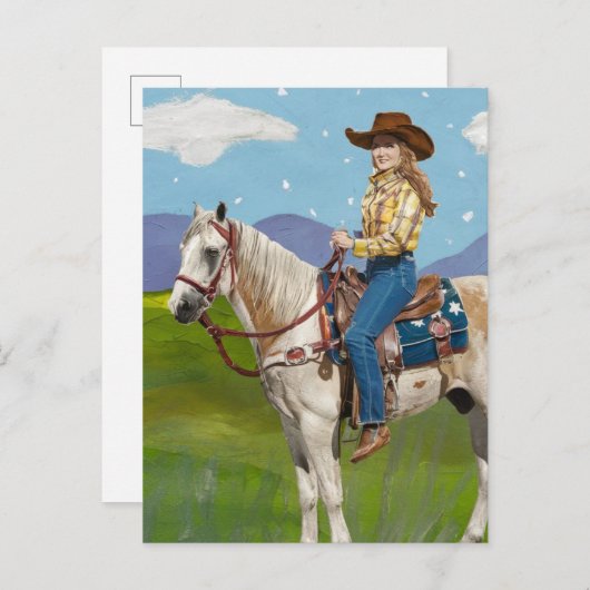 Carte Postale Une petite fille à cheval (Devant / Derrière)