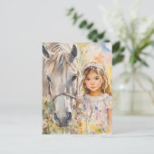 Carte Postale Une petite fille avec un cheval (Debout devant)