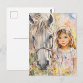 Carte Postale Une petite fille avec un cheval (Devant / Derrière)