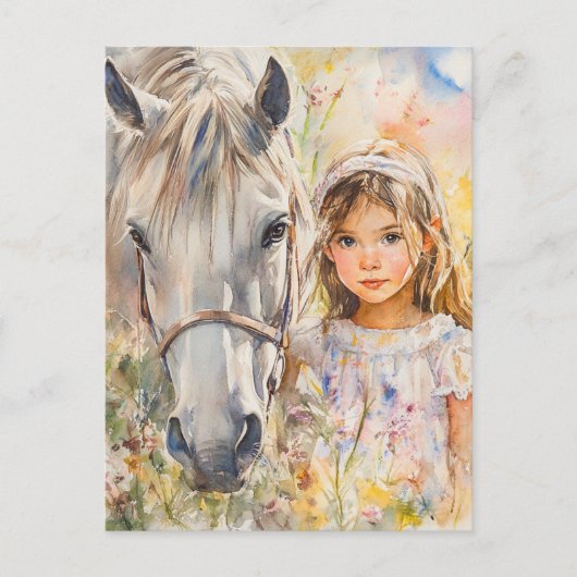 Carte Postale Une petite fille avec un cheval (Devant)