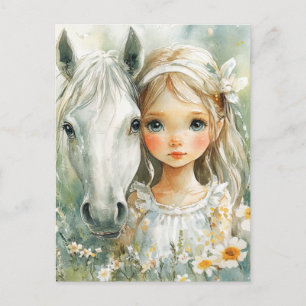Carte Postale Une petite fille avec un cheval