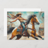 Carte Postale Une petite fille sur un cheval de Pinto (Devant / Derrière)