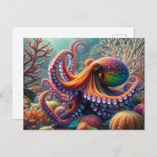 Carte Postale Une pieuvre colorée (Devant / Derrière)