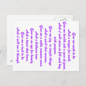 Carte Postale Une prière d'espoir (Devant / Derrière)