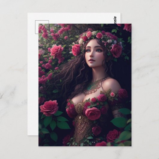 Carte Postale Une princesse aux rose (Devant / Derrière)