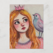 Carte Postale Une princesse et un oiseau rose (Devant)