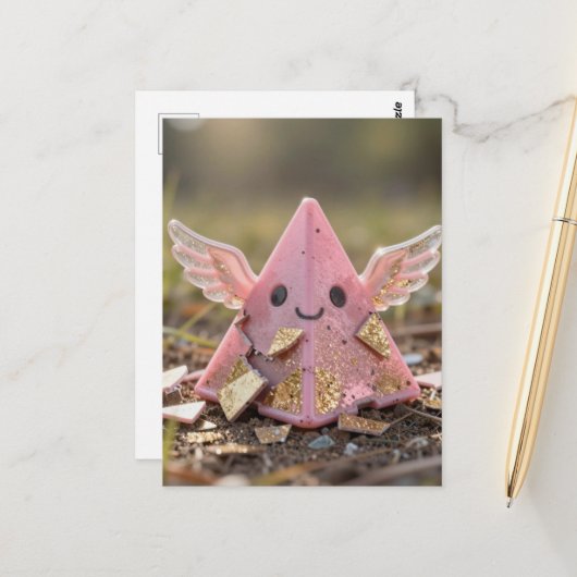 Carte Postale Une pyramide rose volante Kawaii (Devant/Arrière en situation)