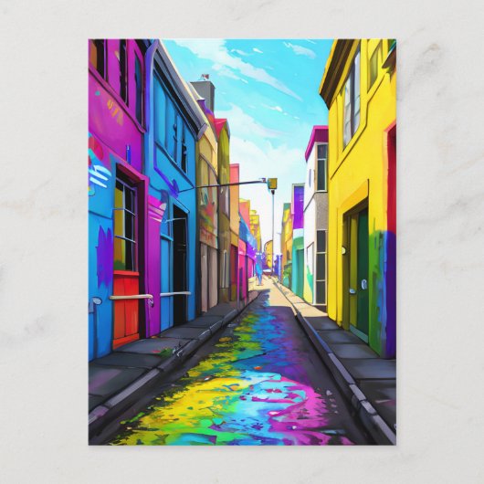 Carte Postale Une rue de ville colorée (Devant)
