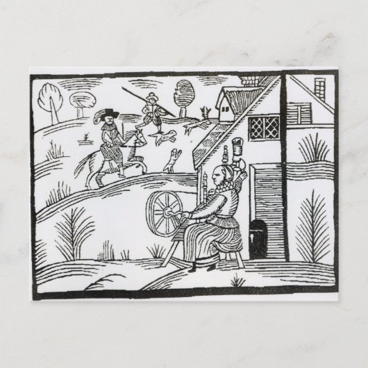 Carte Postale Une scène de pays avec une femme en train de tourn (Devant)