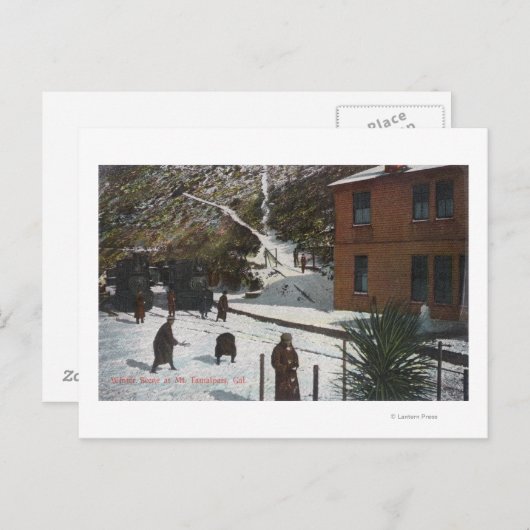 Carte Postale Une scène hivernale, Adultes jouant dans la neige (Devant / Derrière)