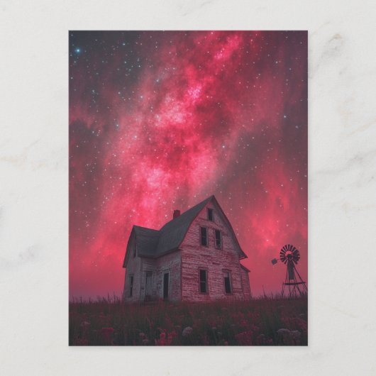 Carte Postale Une seule maison abandonnée avec le ciel nocturne (Devant)