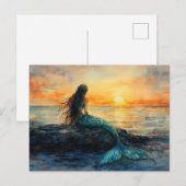 Carte Postale Une sirène regarde l'art du lever du soleil (Devant / Derrière)