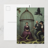 Carte Postale Une sorcière dans une cage d'oiseaux remplie de se (Devant / Derrière)