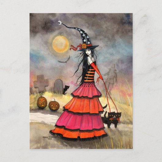 Carte Postale Une sorcière de promenade d'Halloween et l'art des (Devant)