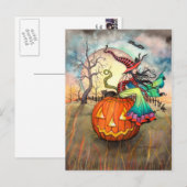 Carte Postale Une sorcière d'Halloween Citrouille géante (Devant / Derrière)