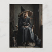 Carte Postale Une sorcière et ses chats (Devant)