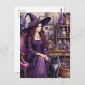 Carte Postale Une sorcière et son beau chat (Devant / Derrière)