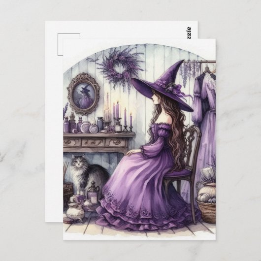 Carte Postale Une sorcière et son chat (Devant / Derrière)
