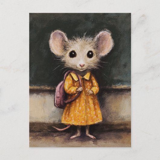 Carte Postale Une souris adorable à son premier jour d'école (Devant)