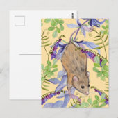 Carte Postale Une souris drôle dans un fourré de fleurs. (Devant / Derrière)