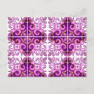 Carte Postale Une spirale rose inspirée par Azulejos portugais