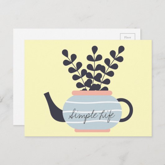 Carte Postale Une théière moderne simple au pastel plante (Devant / Derrière)