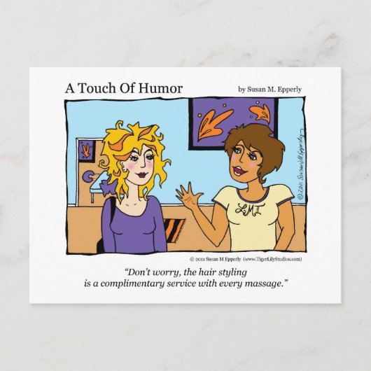 Carte Postale "Une touche d'Humour" Massage en coiffure libre Co (Devant)