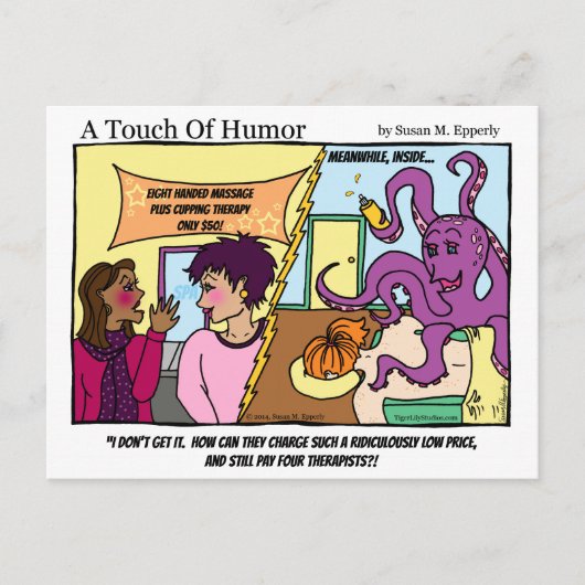 Carte Postale "Une touche d'Humour" Otopus Massage Comic (Devant)