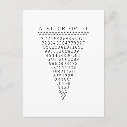Carte Postale Une tranche de numéros Pi (Devant)