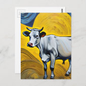 Carte Postale Une vache dans un abstrait jaune et bleu (Devant / Derrière)