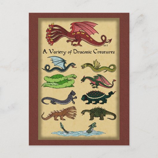 Carte Postale Une variété de créatures draconiennes (Devant)