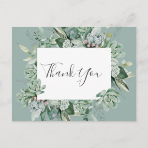 Carte Postale Une verdure succulente   Merci Mariage vert Sage