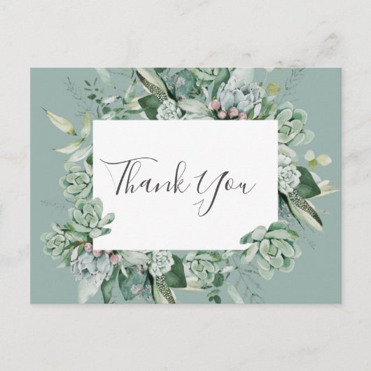 Carte Postale Une verdure succulente | Merci Mariage vert Sage (Devant)
