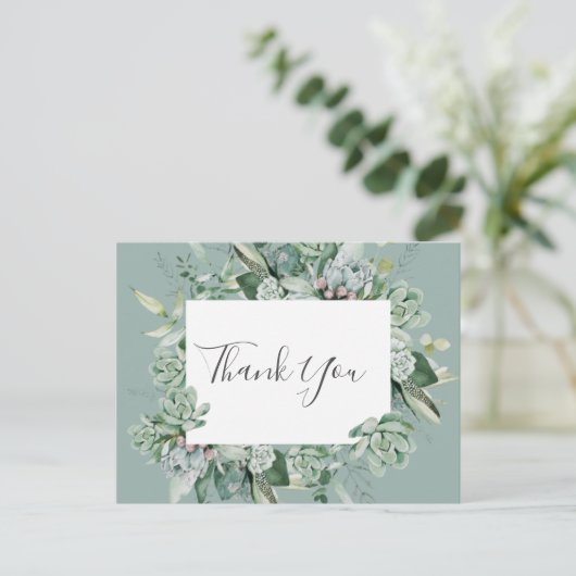 Carte Postale Une verdure succulente | Merci Mariage vert Sage (Debout devant)