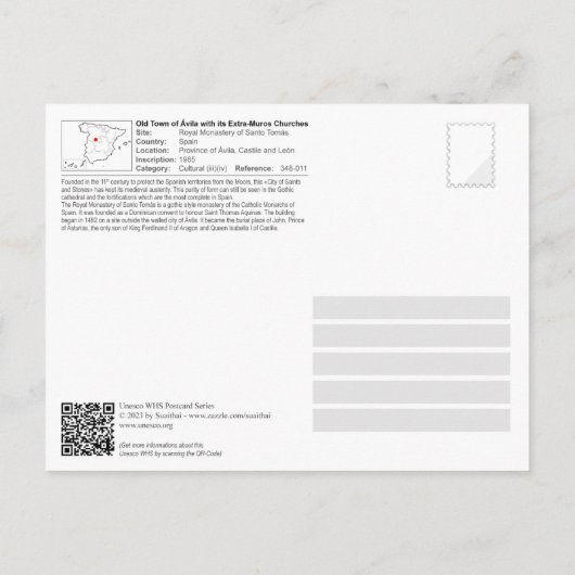 Carte Postale UNESCO - Ávila - Real Monasterio de Santo Tomás (Dos)