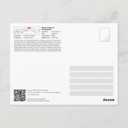 Carte Postale UNESCO - Cercles de pierre de Sénégal - Kerbatch (Dos)