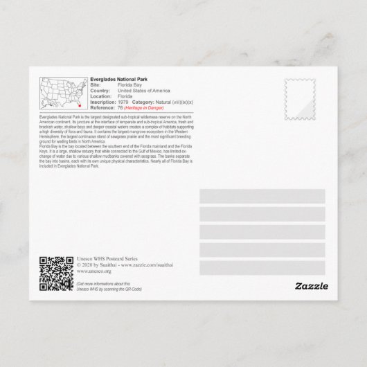Carte Postale UNESCO - Parc national des Everglades - Floride (Dos)