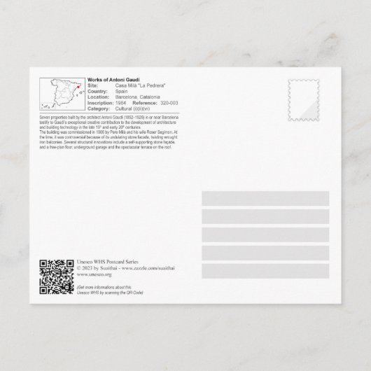 Carte Postale UNESCO WHS - Antoni Gaudí - Casa Milà La Pedrera (Dos)