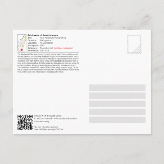 Carte Postale UNESCO WHS - Atsinanana - Parc national d'Andohahe (Dos)
