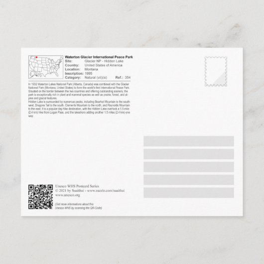 Carte Postale UNESCO WHS - Glacier NP - Lac Caché (Dos)