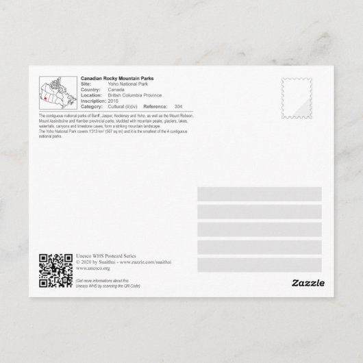 Carte Postale UNESCO WHS - Parc national de Yoho (Dos)