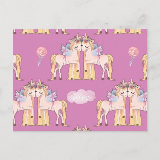 Carte Postale Unicorn amour rose (Devant)