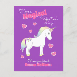 Carte postale Unicorn Cute Kids Valentine's Day Ka