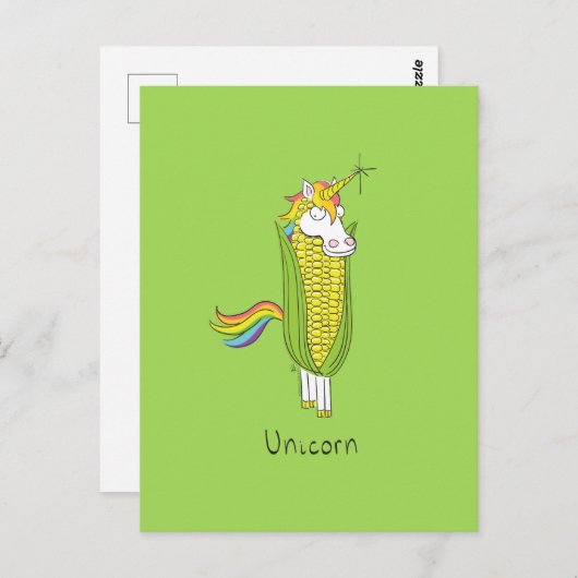 Carte postale Unicorn Funny Corn Corny (Devant / Derrière)
