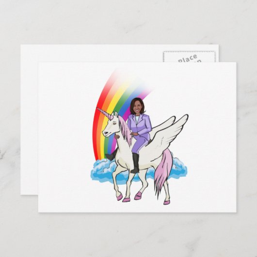CARTE POSTALE UNICORN KAMALA HARRIS ET RAINBOW (Devant / Derrière)
