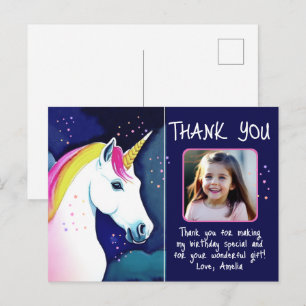 Carte Postale Unicorn Magical Girl Photo Anniversaire Merci